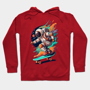 Astronaut Skateboarding In Space Colorful Design Hoodie